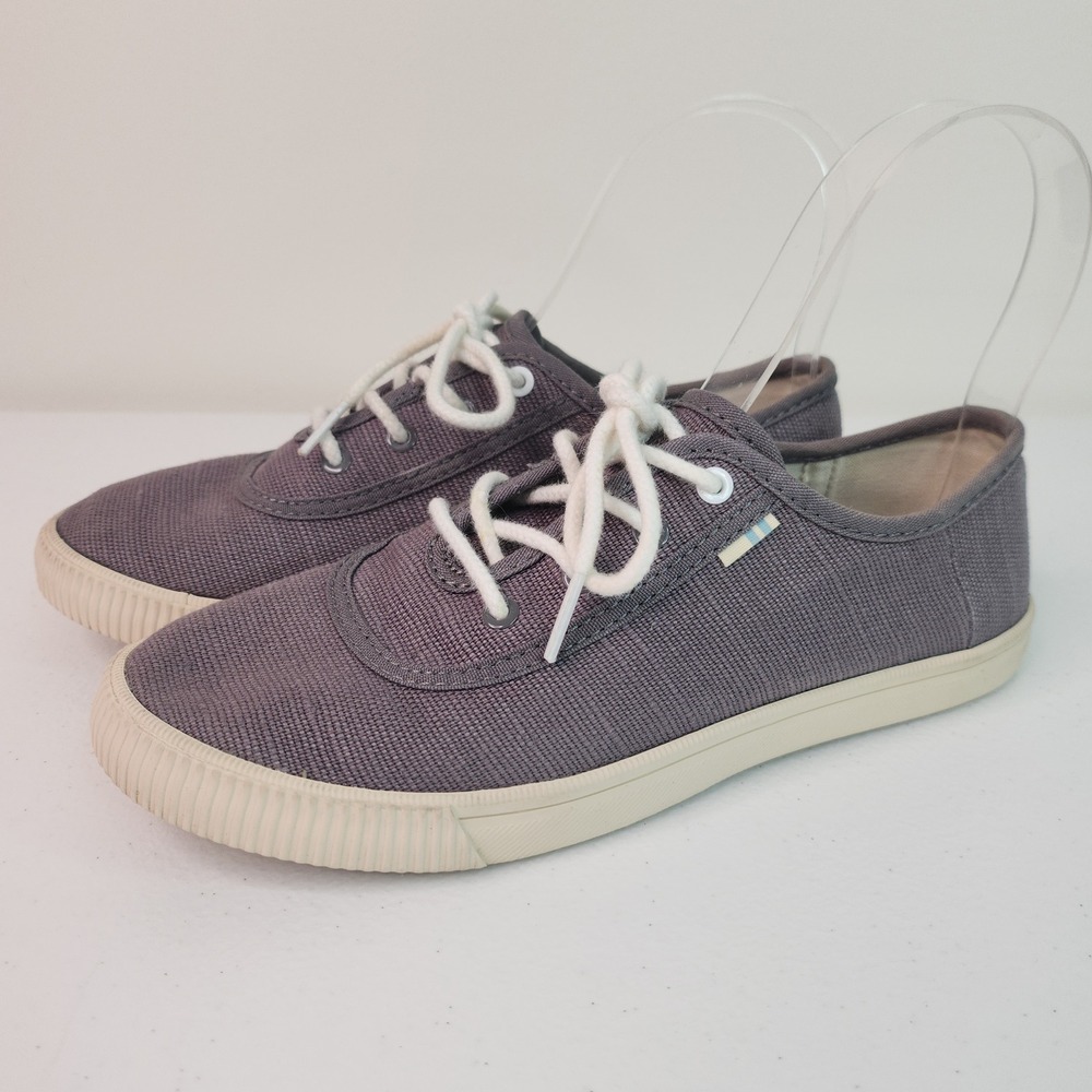 Gray Canvas Lace Up Deck Sneakers Womens 5 Low Top Minimalist Casual TOMS